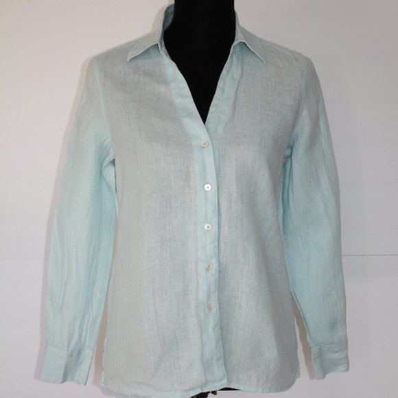 Talbots Irish Linen Button Down Blouse Size 10P - Picture 2 of 9